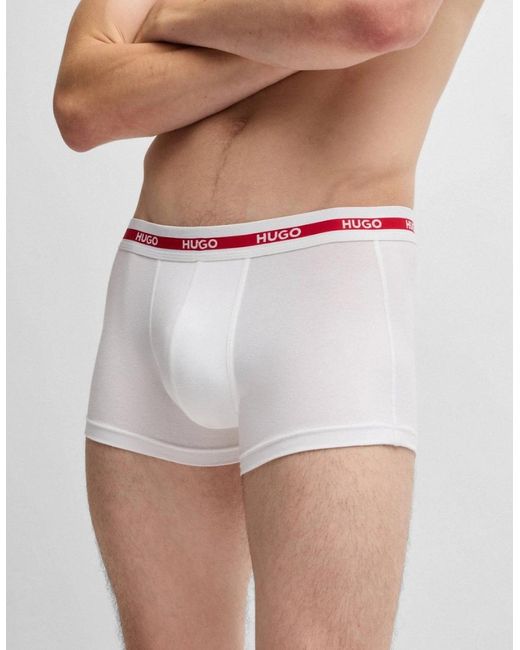 Boss White Hugo Planet 3-Pack Stretch-Cotton Logo Waistband Trunks for men