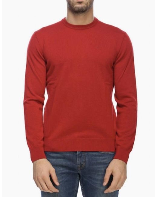 Emporio Armani Red Knitted Crew Neck Sweater for men