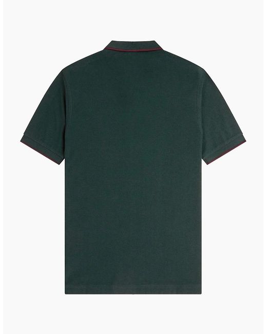 Fred Perry Green Crepe Pique Zip Neck Polo Shirt for men