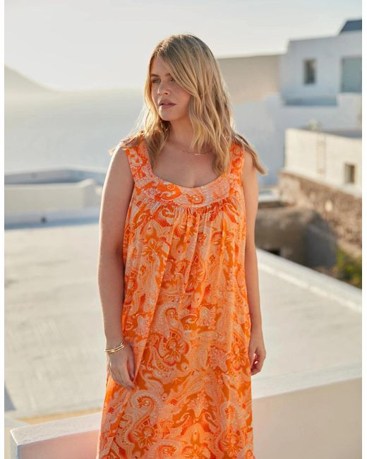 Live Unlimited London Orange Paisley Tiered Midaxi Dress
