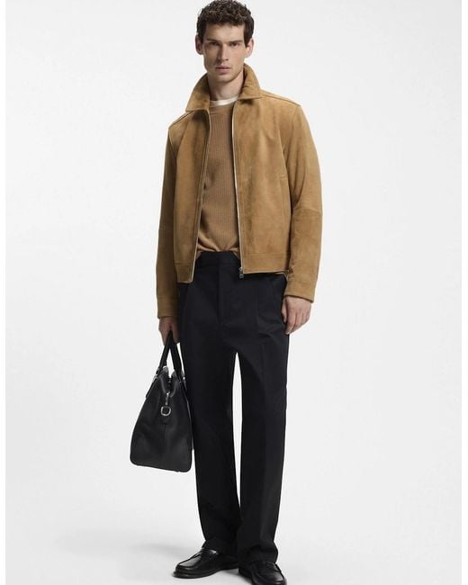 Boss Brown H Malbano 7 Leather Jacket for men