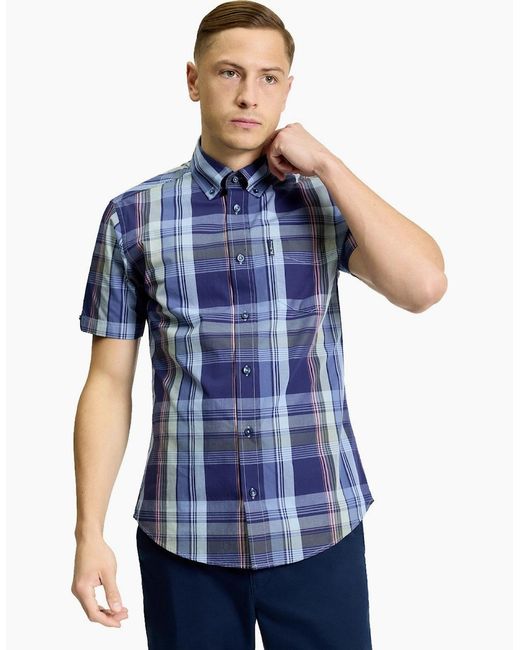Ben Sherman Blue Block Check Short Sleeve Shirt for men