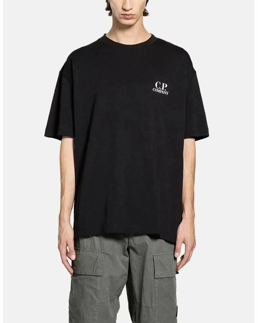 C P Company Black 30/1 Jersey Back Logo T-Shirt for men