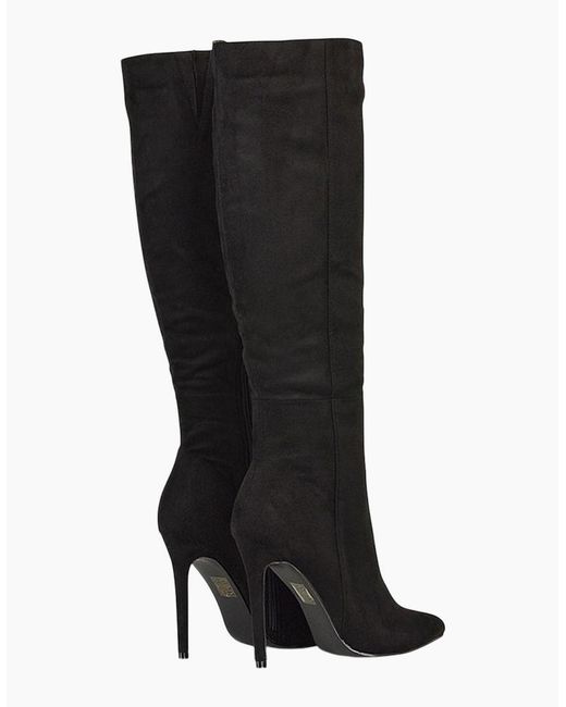XY London Black Ladies Nora Pointed Zipped High Stiletto Heel Knee-High Boots