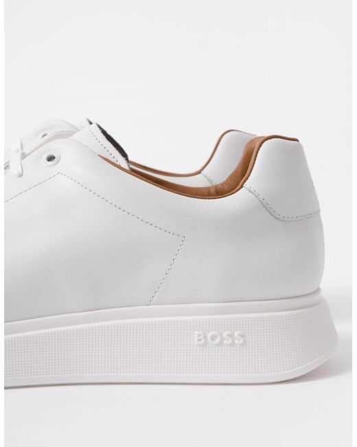 Boss White Boss Bulton Runn Polished Leather Trainers With Rubber Outsole Nos for men