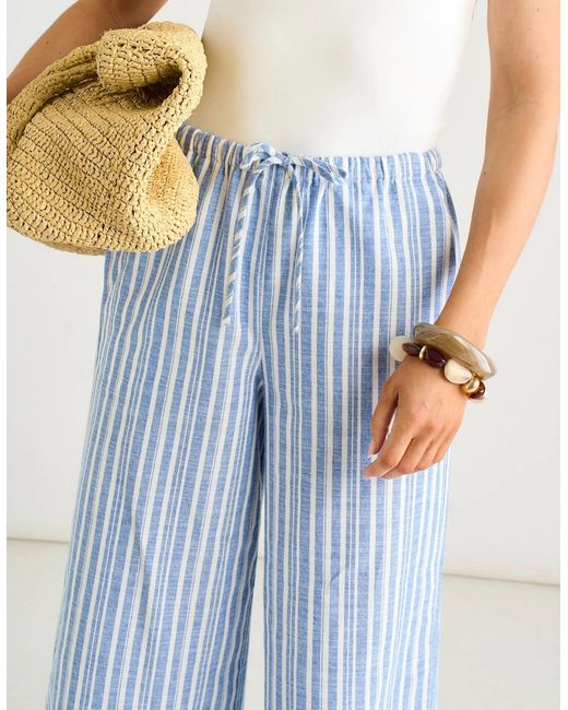 Gini London Blue Cotton And Linen Blend Stripe Trousers