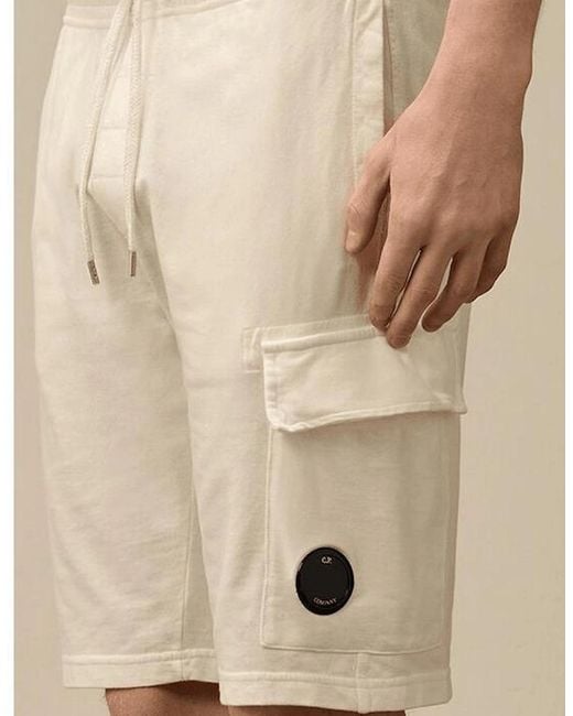 C P Company Natural Light Fleece Lens Pocket Gauze Cargo Shorts for men