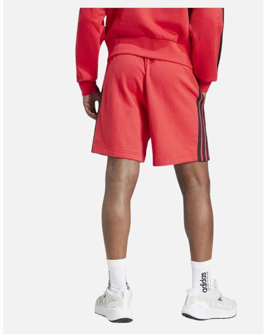 Adidas Red Essential 3 Stripes French Terry Shorts Summer Casual Beach Bermuda for men