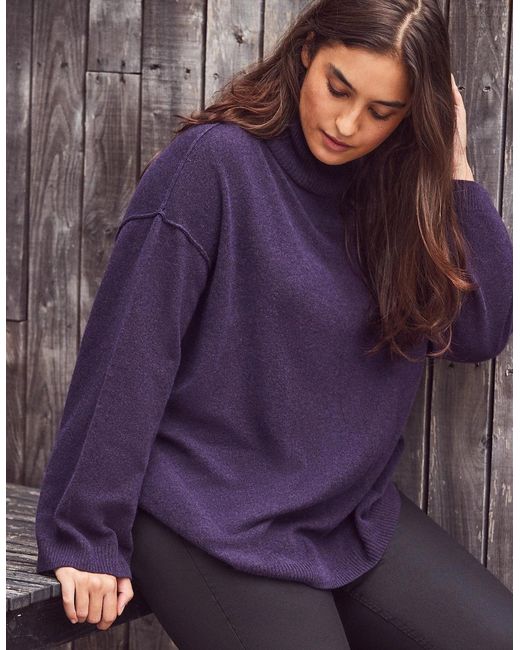 Live Unlimited London Purple Deep Cashmere-Blend Roll Neck Knit Jumper