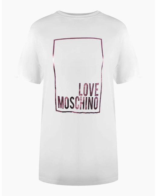 Love Moschino White Shiny Box Logo T-Shirt