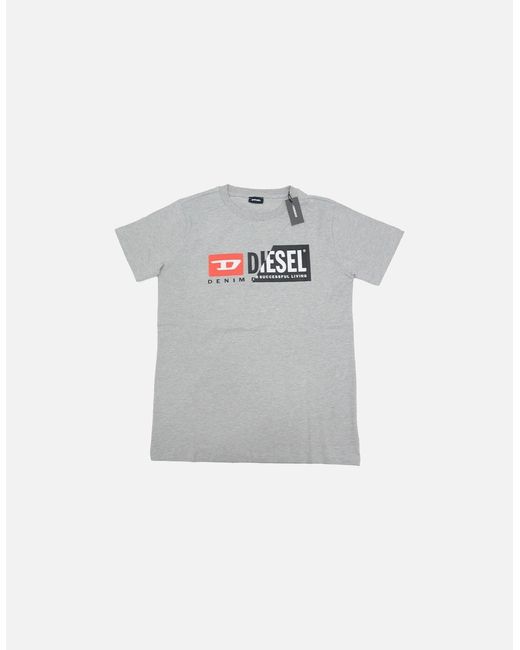 DIESEL Gray T Diego Crew Neck T Shirts Cuty Dual Logo Printed Casual Cotton Tee for men