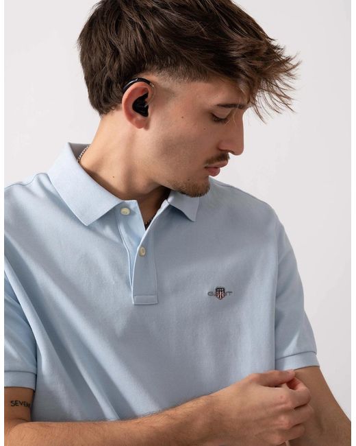 Gant Blue Regular Fit Short Sleeve Shield Logo Pique Polo for men