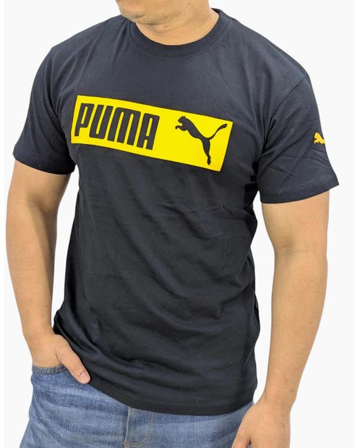 PUMA Blue Essentials Logo T Shirts Crew Neck Pullover Casual Cotton Sports Tee for men
