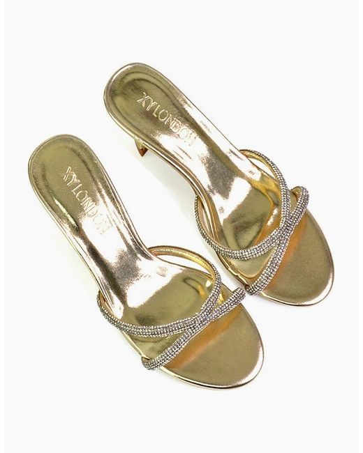 XY London Ladies Abby Metallic Diamante Strappy Stiletto Heel Mules