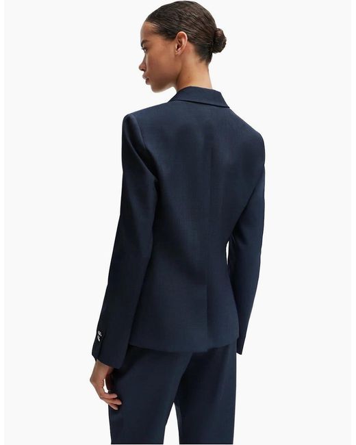Boss Blue Solid Patterned Lapel Collared Blazer