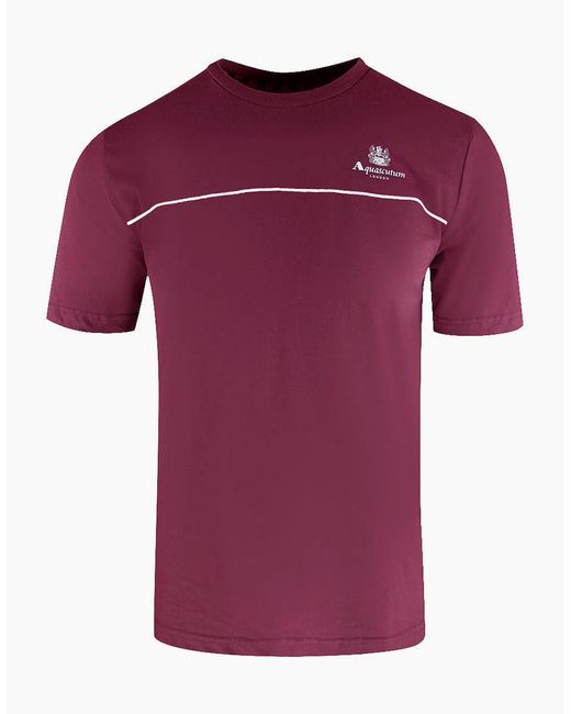 Aquascutum Purple Active Piping Design Burgundy T-Shirt for men