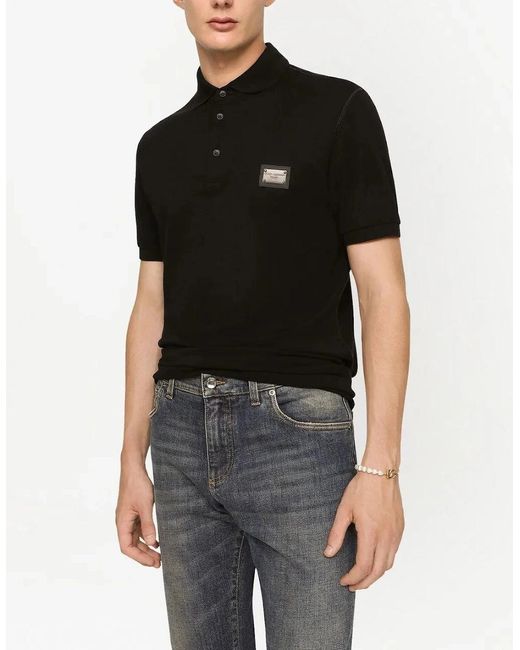 Dolce & Gabbana Black Logo Polo Plaque Shirt for men