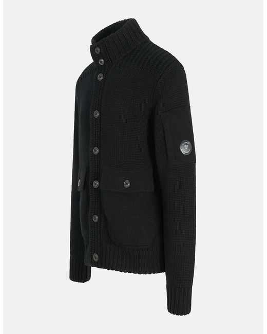 C P Company Black Lambswool Grs Button Lens Sweater for men
