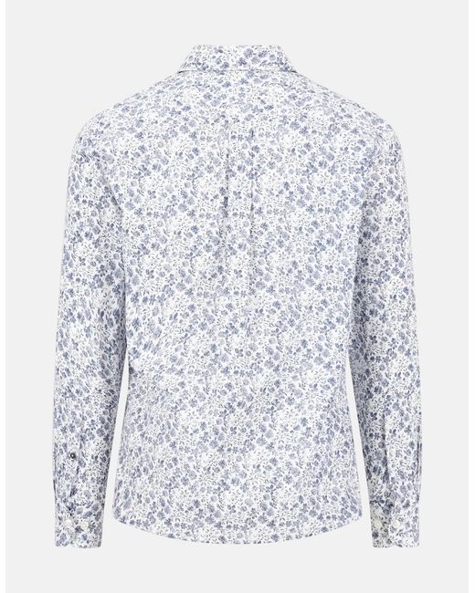 Fynch-Hatton White All-Over Floral Print Button Down Shirt Horizon for men