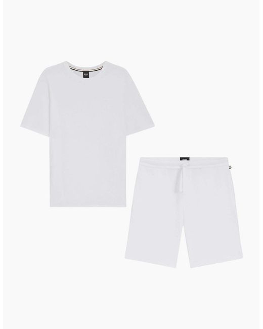 Boss White Waffle Embroidered Logo Shorts Set for men