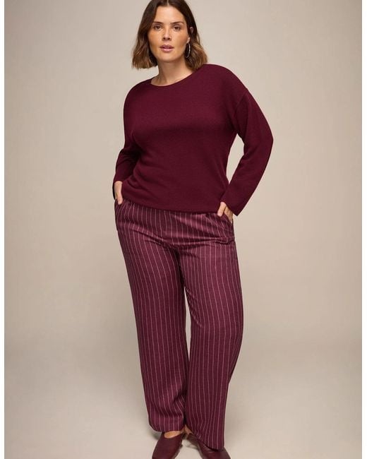 Live Unlimited London Red Burgundy Pinstripe Button Detail Wide Leg Trouser