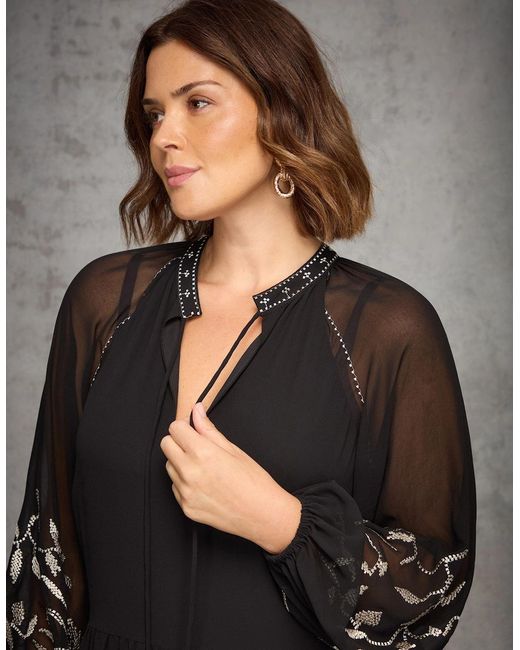 Live Unlimited London Gray Midaxi Dress With Embellishment