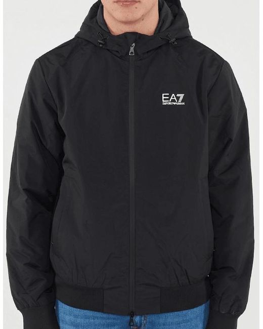 EA7 Blue Technical Fabric Hooded Bomber Jacket for men