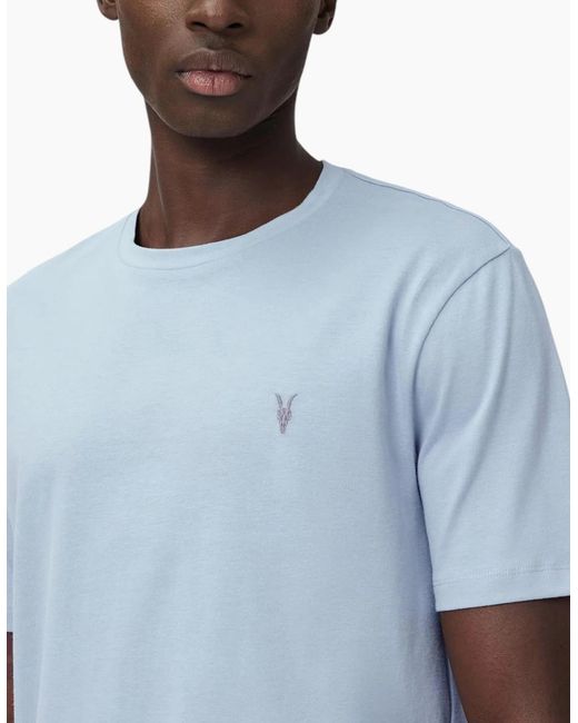 AllSaints Blue T Shirts Lycra Stretch Cotton Crew Neck Short Sleeve Summer Tee for men