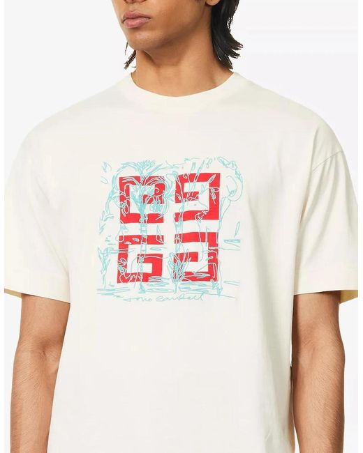 Givenchy White Embroidered 4G Logo Print T-Shirt for men