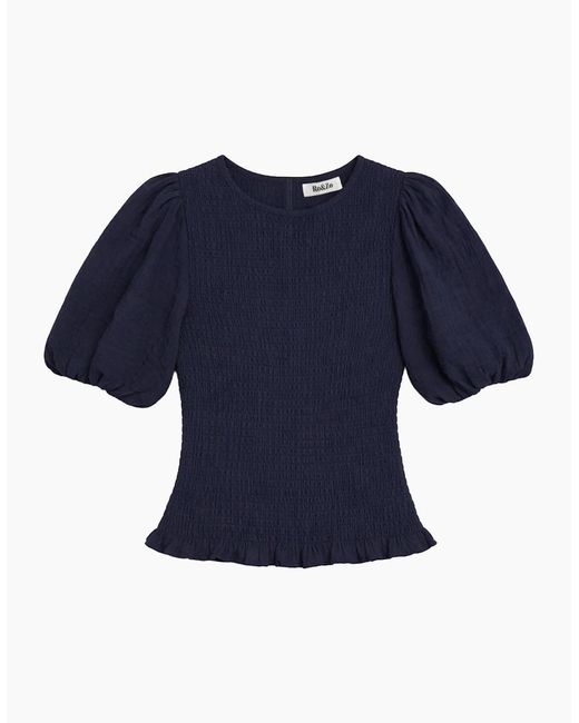 Ro&zo Blue Cheesecloth Shirred Top