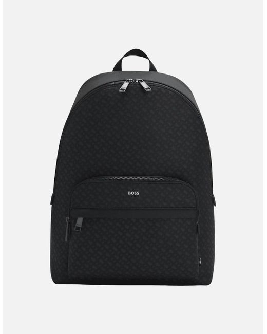 Boss Black Zair Monogram Logo Regenerated Leather Backpack for men