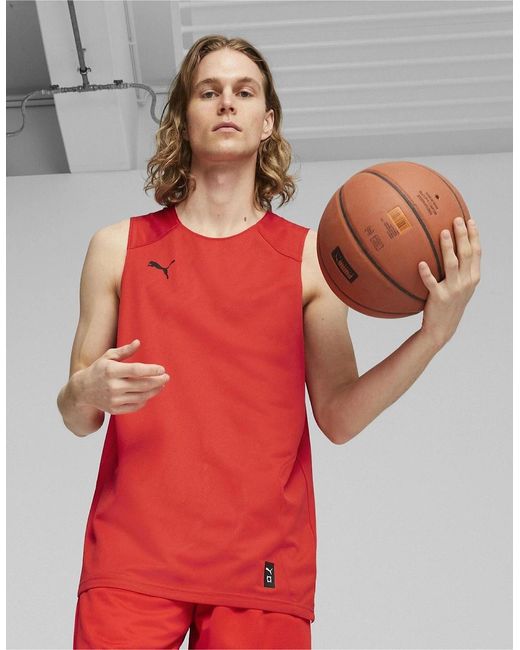 PUMA Red Hoops Team Reverse Practice Performance Basketball Jersey for men