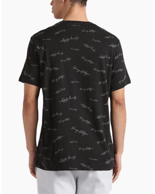 Tommy Hilfiger Black T Shirt Signature Flag Striped Crew Neck Summer Cotton Tee for men