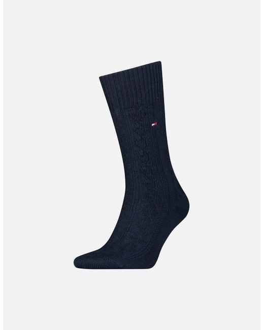 Tommy Hilfiger Blue Merino Wool Cable-Knit Boot Socks for men