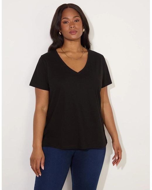 Live Unlimited London Black Cotton Slub V-Neck T-Shirt