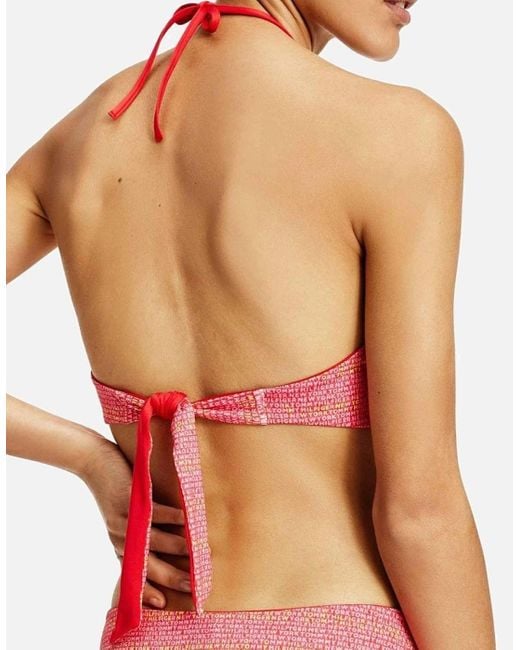 Tommy Hilfiger Red Reversible Bandeau Swim Top, Logo Ww Aop