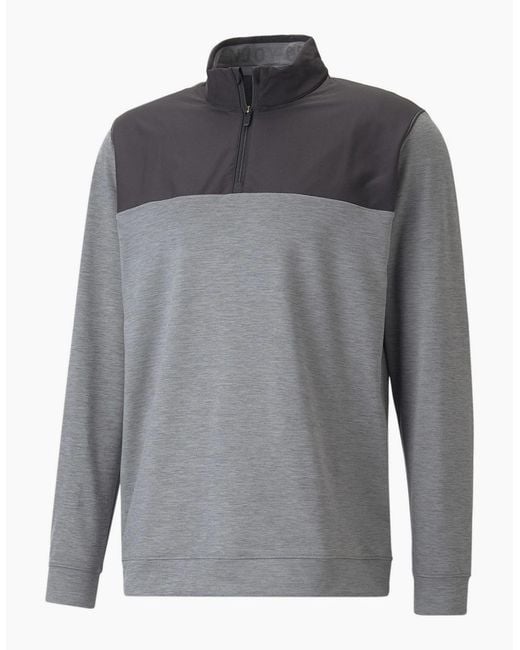 PUMA Gray Cloudspun Colorblock Quarter Zip Jumper for men