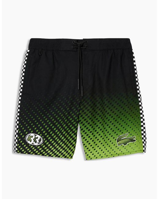 Lacoste Green Checkerboard Two Tone Ombré Print Swim Shorts for men