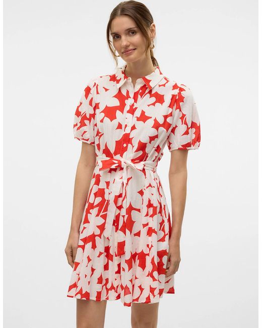 Vero Moda Red Dicthe 2/4 Short Volume Dress Fiery Loa