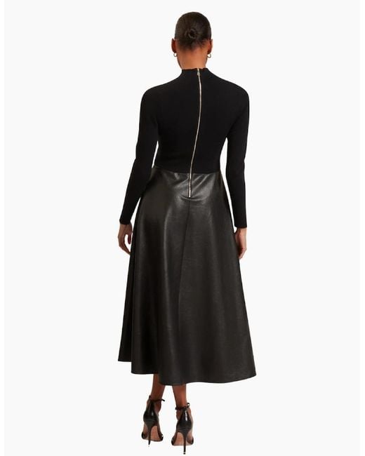 Ted Baker Black Midi Dress With Faux Leather Skirt