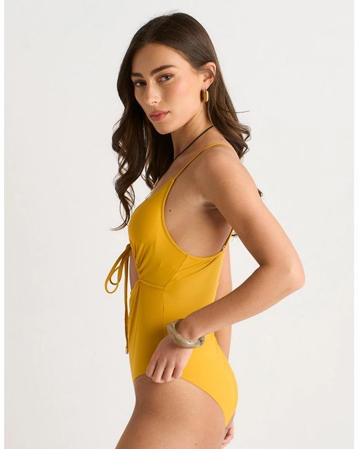 Gini London Orange Mustard Drawstring Cutout Swimsuit