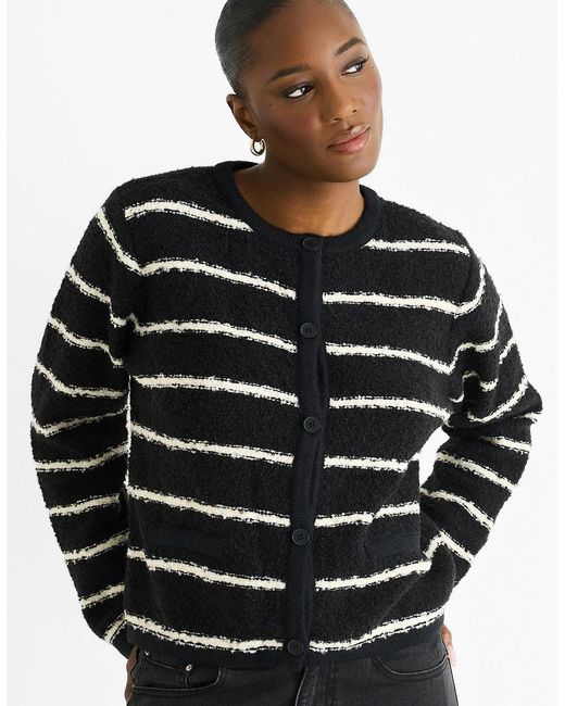 Gini London Black Stripe Boucle Recycle Mix Knit Cardigan