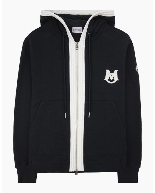 Moncler Black Embroidered Zip Up Hooded Jacket 999 for men