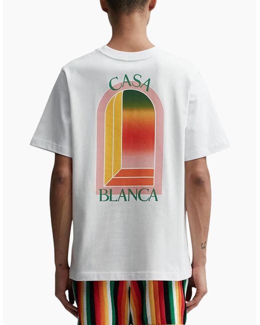 Casablanca White T Shirts Shorts Sleeve Crew Neck Gradient Arch Logo Cotton Tops for men