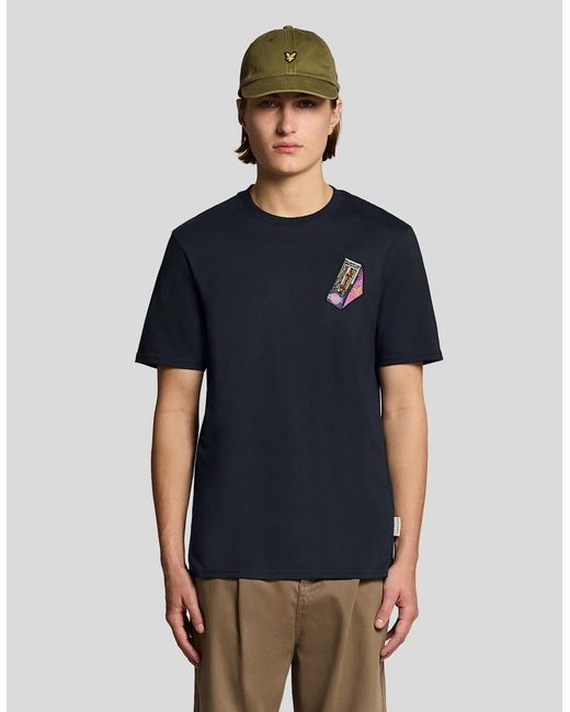 Lyle & Scott Blue Embroidered Graphic Crew Neck T-Shirt for men