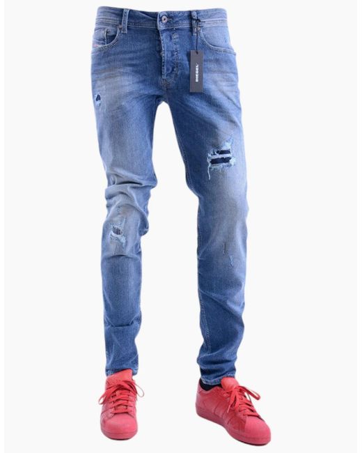 DIESEL Blue Toxer R76C9 Denim Jeans Distressed Slim Fit Skinny Casual Jeans for men