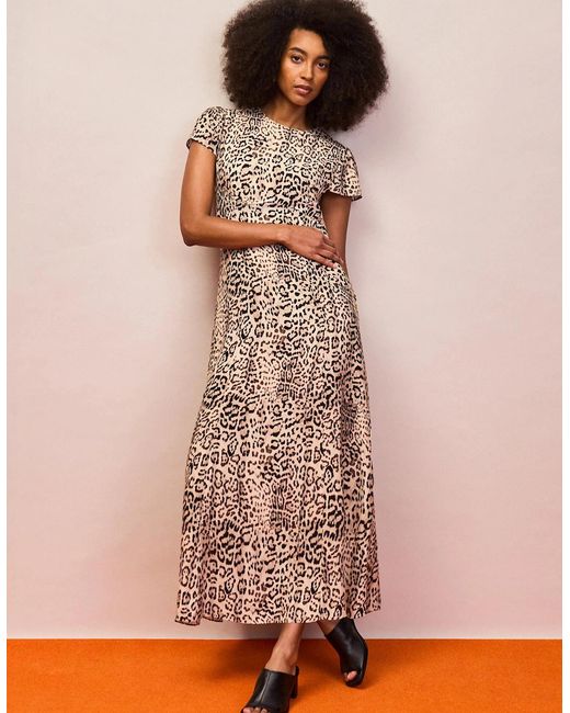 Ro&zo Natural Leopard Print Seam Detail Midi Dress