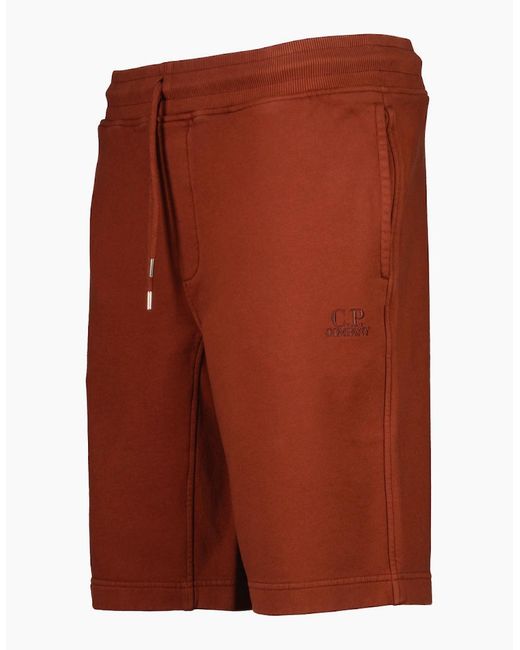 C P Company Red Cotton Diagonal Fleece Resist Dyed Logo Bermudas for men