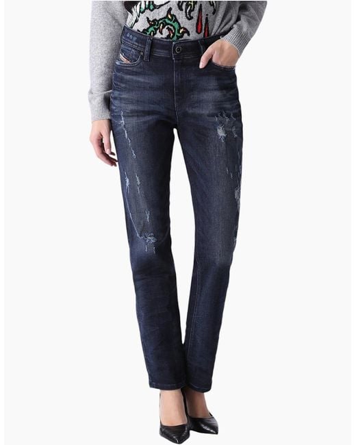 DIESEL Blue Denim Jeans Reen 0844T Distress Regular Fit Straight Leg Dna Jeans