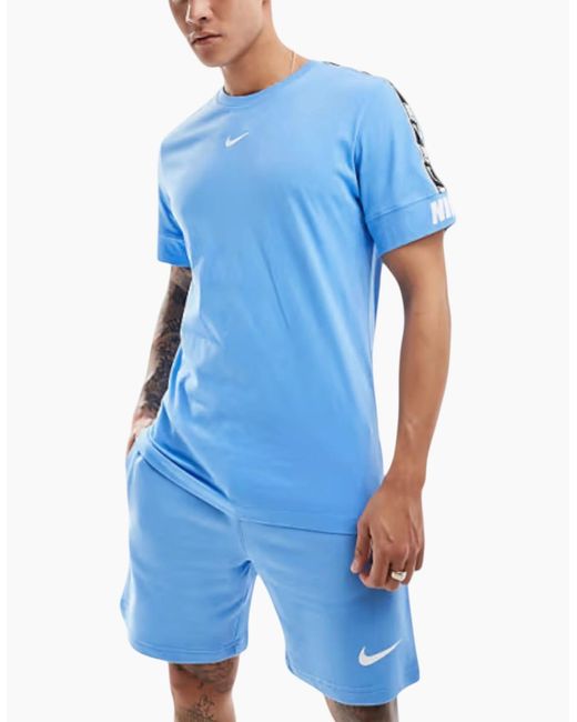 Nike Blue T-Shirts Tape Repeat Fleece Cotton Top for men